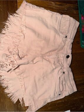 Pistola Blush Pink Distressed Frayed Hem Denim Shorts Size 28